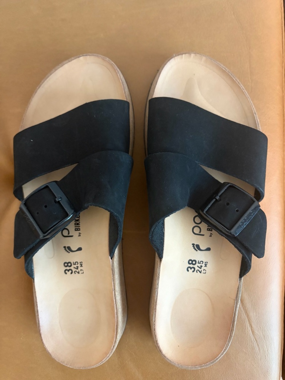 Birkenstock Papillio Almina Black Sandals Nubuck Leather - Size 7.5 / 38